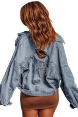 Sky Blue Rhinestone Fringe Denim Jacket LC788140-4