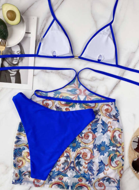 3pcs Self-tie Bikini Set with Floral Print Sarong LC412480-5