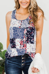 Blue Floral Racerback Tank Top LC2566044-5