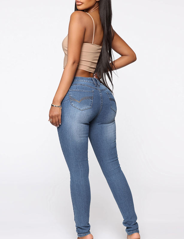 Fashion Print Skinny Jeans in Sky Blue TQV510004-30