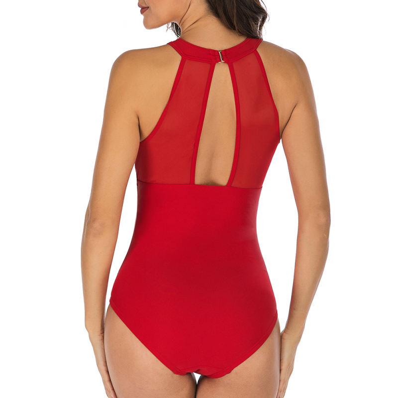 Red Solid One Piece Swimsuit TQX620059-3