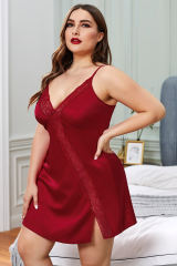 Red Plus Size Lace Trim Valentine Babydoll Dress LC31309-3