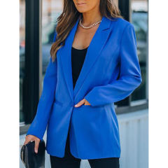 Blue Candy Button Lapel Collar Long Sleeve Blazer TQK260052-5