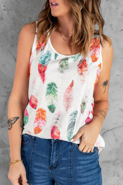 Multicolor Aztec Feather Tank Top LC256607-22