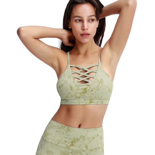 Light Green Tie Dye Print Front Criss Cross Bra with Pant Set TQK710272-28