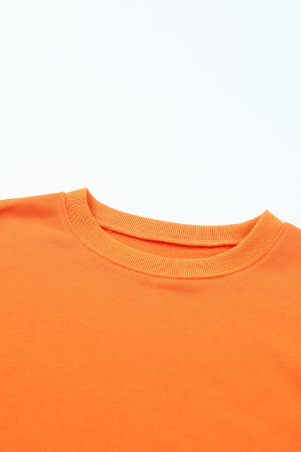 Orange Plain Crew Neck Pullover Sweatshirt