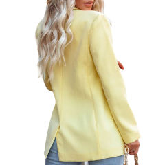 Yellow Candy Button Lapel Collar Long Sleeve Blazer TQK260052-7