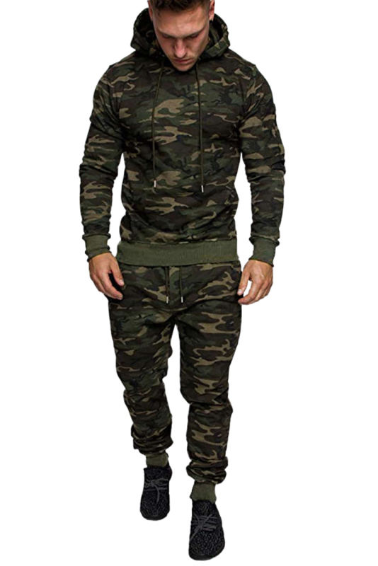 Men Camouflage Print &amp; Drawstring Hoodie Tracksuit MC622017-9