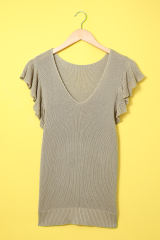 Khaki Cascading Ruffles Knit Tank Top LC256946-16