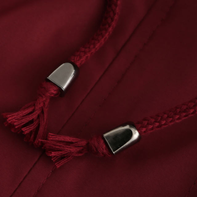 Wine Red Hooded Detachable Windproof Plus Size Windbreaker TQK280123-23
