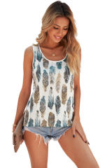 Dark Blue Aztec Feather Tank Top LC256607-5