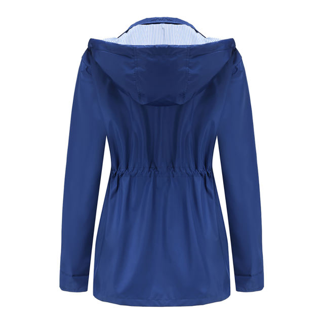 Blue Hooded Detachable Windproof Plus Size Windbreaker TQK280123-5