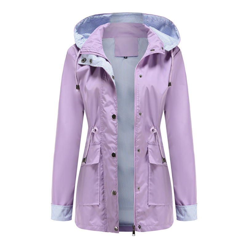 Light Purple Hooded Detachable Windproof Plus Size Windbreaker TQK280123-38
