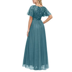 Blue-green  Embroidery Sequined Mesh High Waist Evening Dress TQK311076-45
