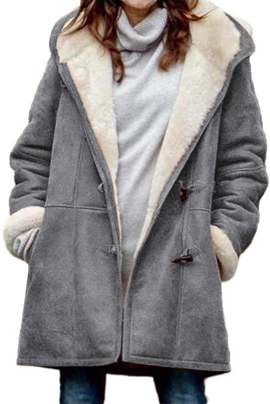 Gray Long Sleeve Hooded Buttons Pockets Duffle Coat LC851918-11