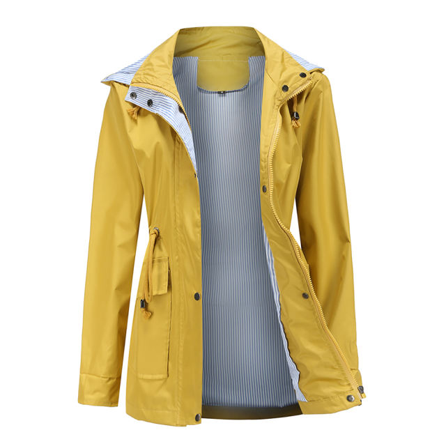 Yellow Hooded Detachable Windproof Plus Size Windbreaker TQK280123-7