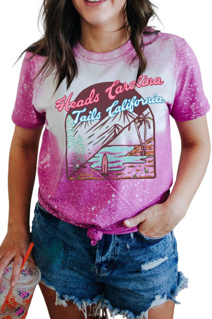 Rose Beach Holiday Graphic Bleached T-shirt LC25220300-6