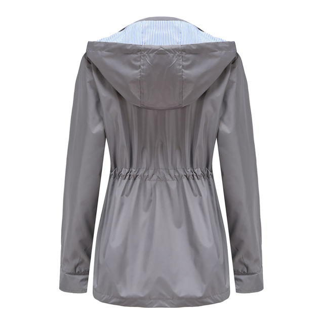 Gray Hooded Detachable Windproof Plus Size Windbreaker TQK280123-11