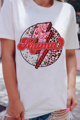White MAMA Heart Leopard Lightning Print Graphic Tee LC25220381-1