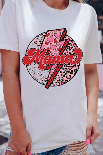 White MAMA Heart Leopard Lightning Print Graphic Tee LC25220381-1