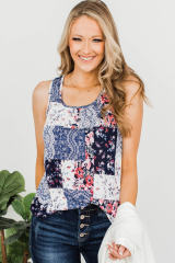 Blue Floral Racerback Tank Top LC2566044-5