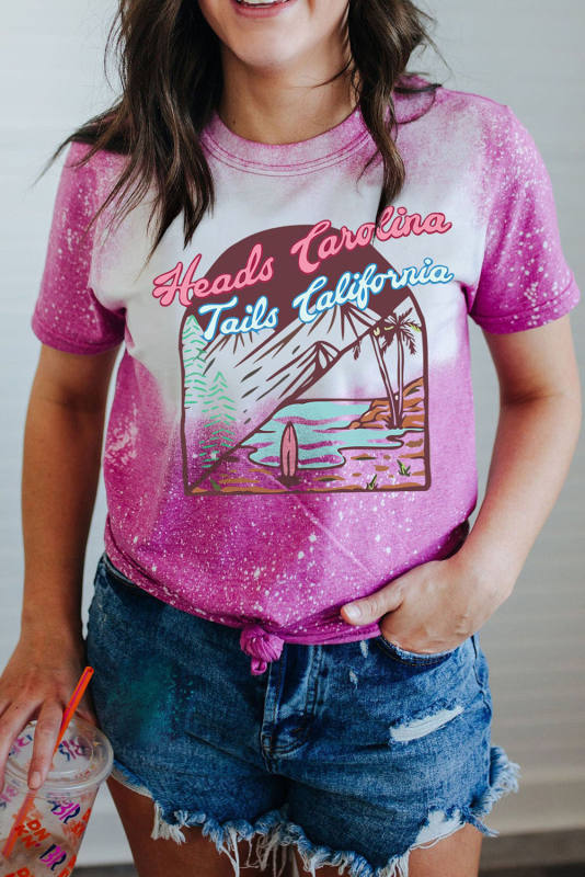 Rose Beach Holiday Graphic Bleached T-shirt LC25220300-6