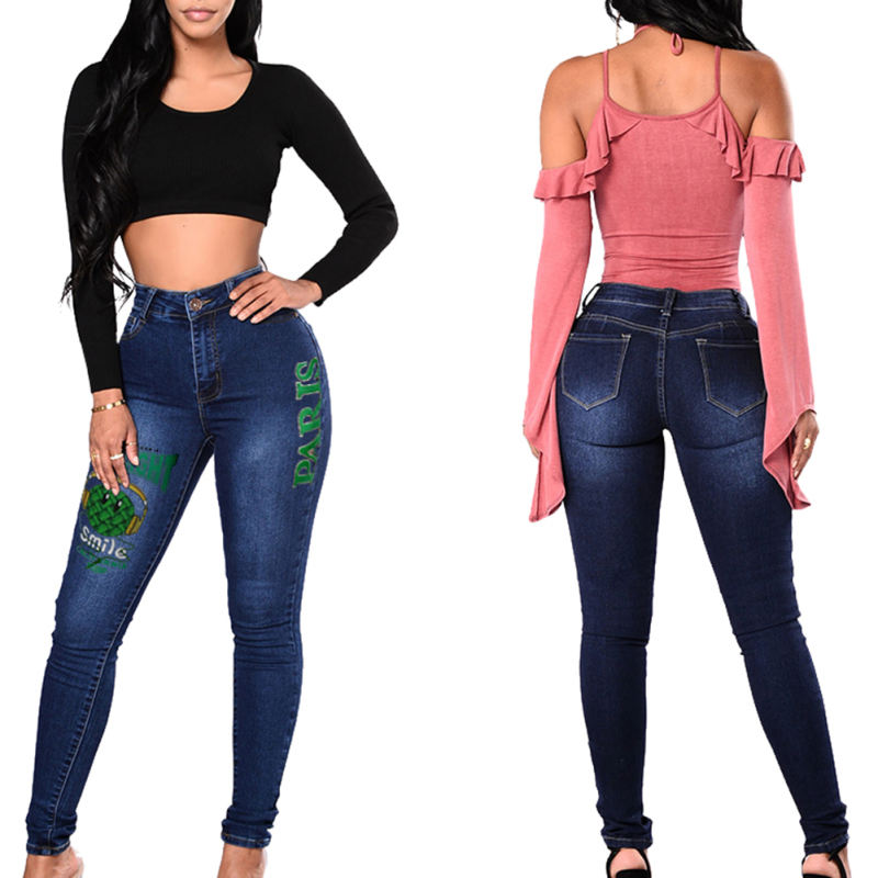 Fashion Print Skinny Jeans in Blue TQV510004-5