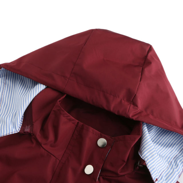 Wine Red Hooded Detachable Windproof Plus Size Windbreaker TQK280123-23