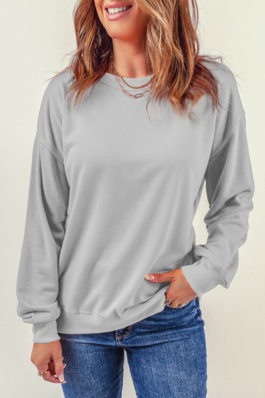 Gray Plain Crew Neck Pullover Sweatshirt
