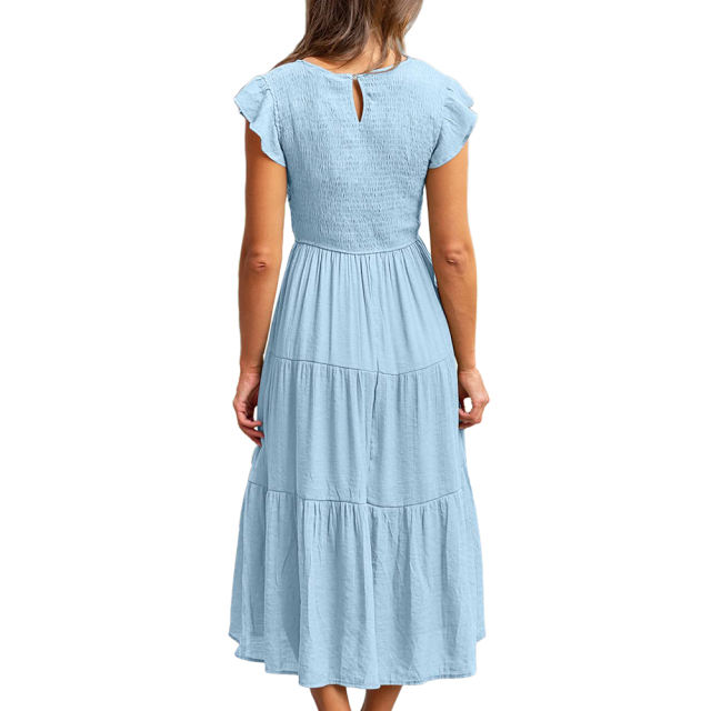 Light Blue Ruffled Sleeve Pleated Layered Casual Dress TQV310008-30