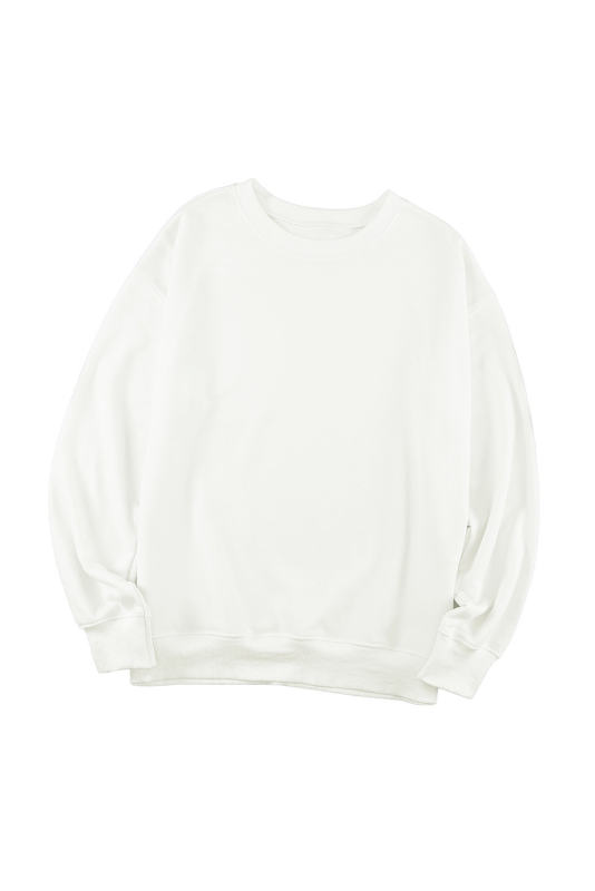 Beige Plain Crew Neck Pullover Sweatshirt