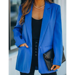 Blue Candy Button Lapel Collar Long Sleeve Blazer TQK260052-5