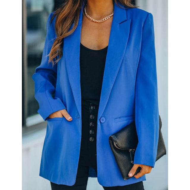 Blue Candy Button Lapel Collar Long Sleeve Blazer TQK260052-5