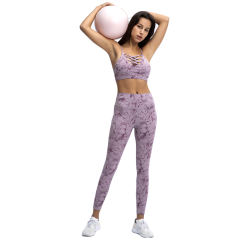 Purple Tie Dye Print Front Criss Cross Bra with Pant Set TQK710272-8