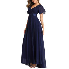 Navy Blue V Neck High Waist Swing Bridesmaid Dress TQK311075-34
