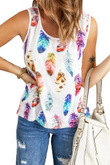 White Aztec Feather Tank Top LC256607-1