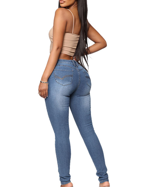 Fashion Print Skinny Jeans in Sky Blue TQV510004-30
