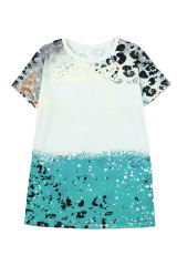 Sky Blue Leopard Tie-dye Bleached T-shirt LC25219912-4
