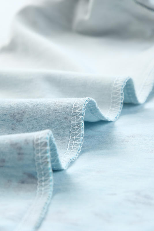 Sky Blue Leopard Tie-dye Bleached T-shirt LC25219912-4