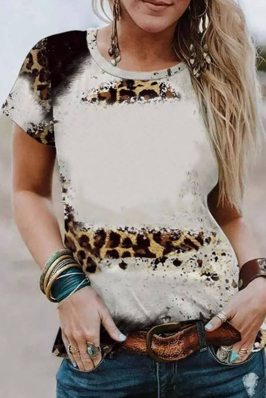 Bleached Leopard Short Sleeve Top LC25219913-20