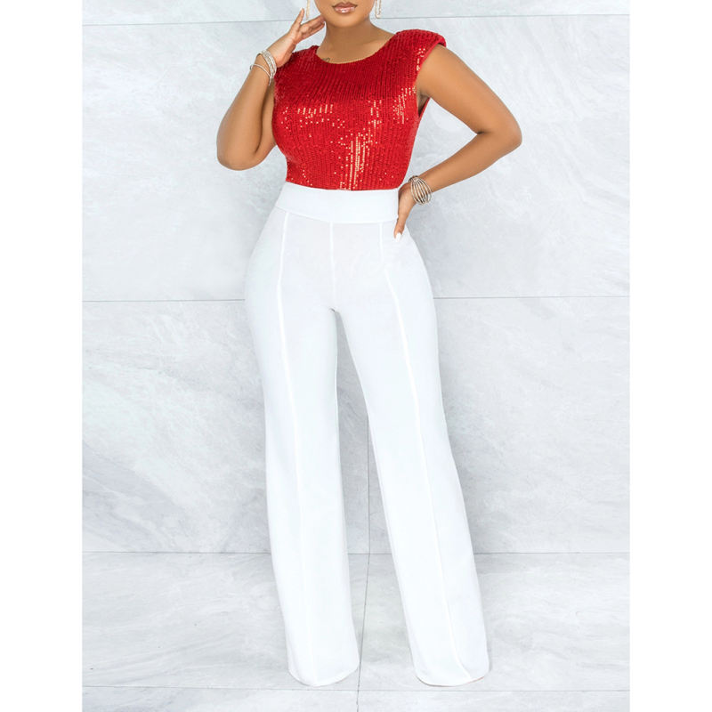 Solid White Back Zipper Straight Leg Pants TQV510001-1