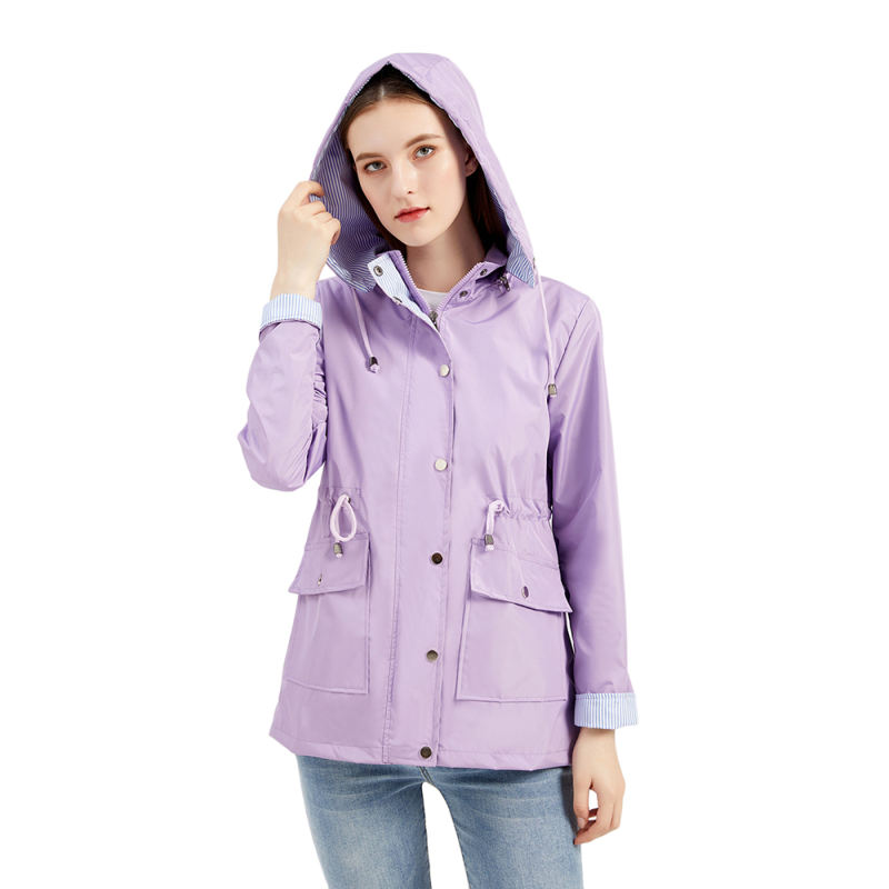 Light Purple Hooded Detachable Windproof Plus Size Windbreaker TQK280123-38