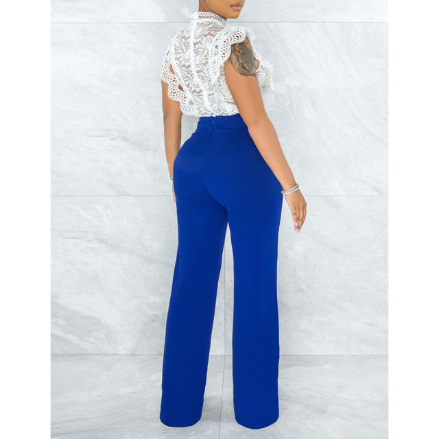 Royal Blue Back Zipper Straight Leg Pants TQV510001-62