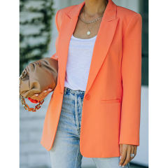 Orange Candy Button Lapel Collar Long Sleeve Blazer TQK260052-14
