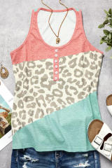 Leopard Color Block Button Casual Tank Top  LC2568590-20
