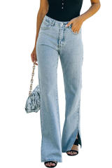 Sky Blue High Rise Slit Anklet Flare Jeans LC781923-4
