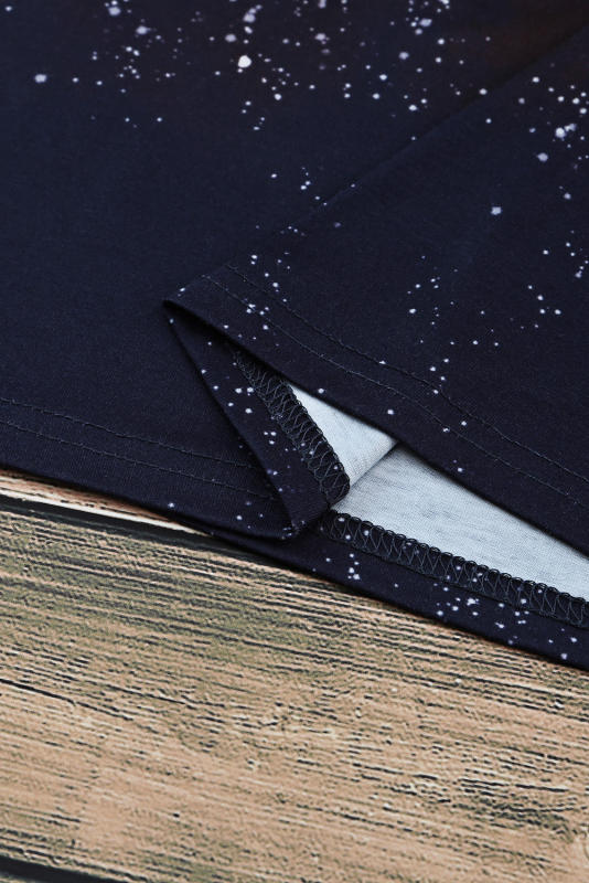 Black Tie Dye Bleached Print Short Sleeve Crewneck Top LC25220646-2