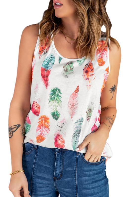 Multicolor Aztec Feather Tank Top LC256607-22