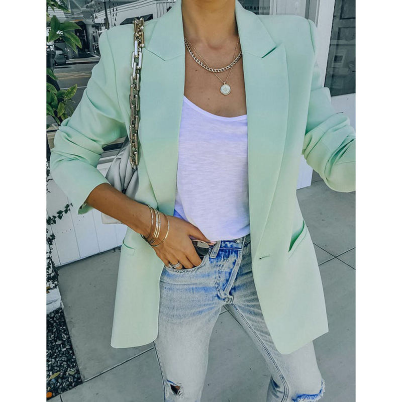 Light Green Candy Button Lapel Collar Long Sleeve Blazer TQK260052-28