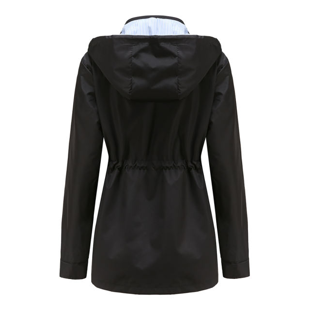 Black Hooded Detachable Windproof Plus Size Windbreaker TQK280123-2
